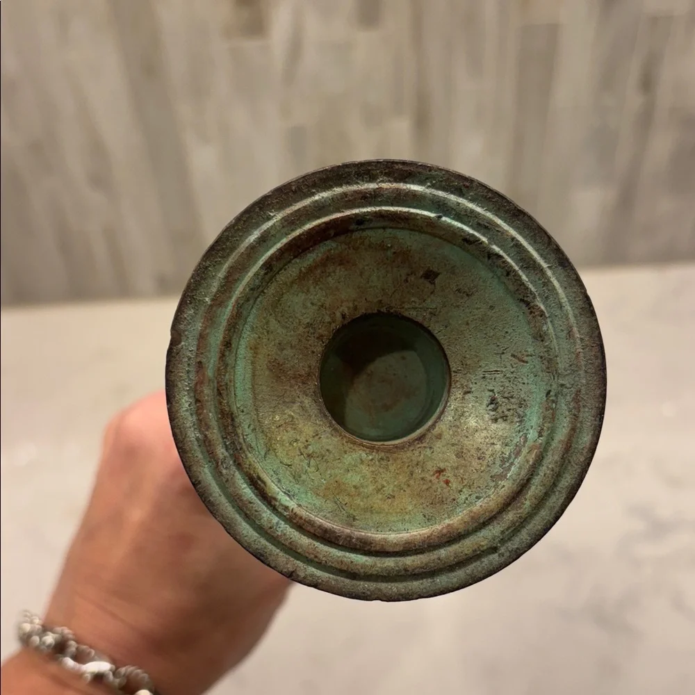 Antique/Vintage Wash Patina Metal Candle Holder